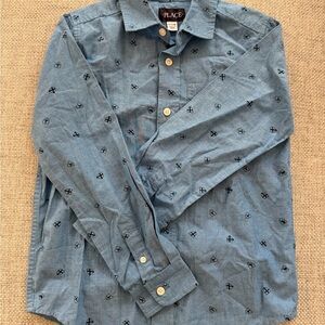 The Children's Place Blue Chambray Button-Down Shirt with Navy Print